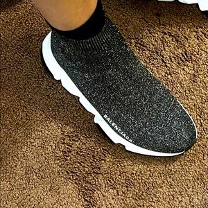 Like new Balenciaga Black/Silver Glitter SpeedTrainerSize 39Women Size8.5 worn 1